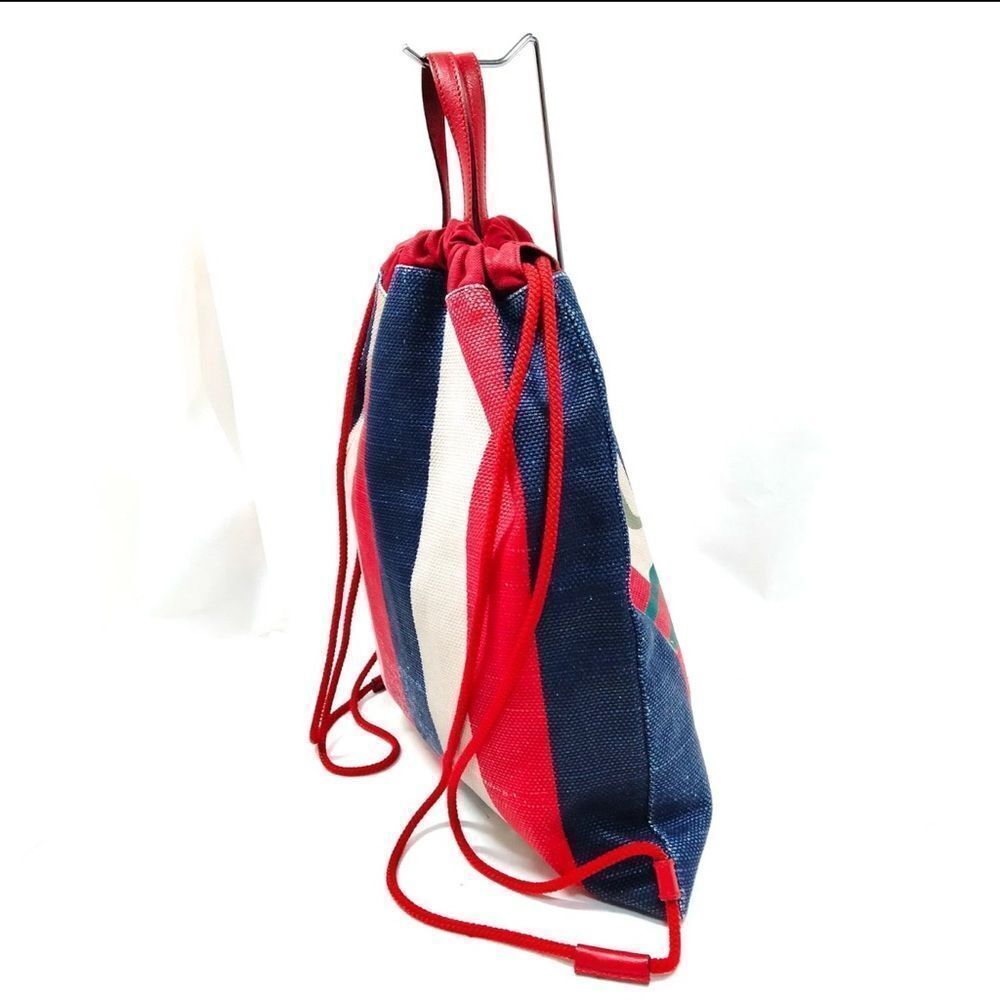 Gucci Red White Blue Striped Canvas Backpack Bold Gucci Branding Auth Knapsack - Picture 3 of 9